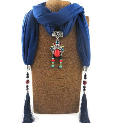 New Cotton And Linen Scarf Tassel Pendant Scarf Tibetan Women Shawl Scarf Jewelry Necklace National Wind Scarf