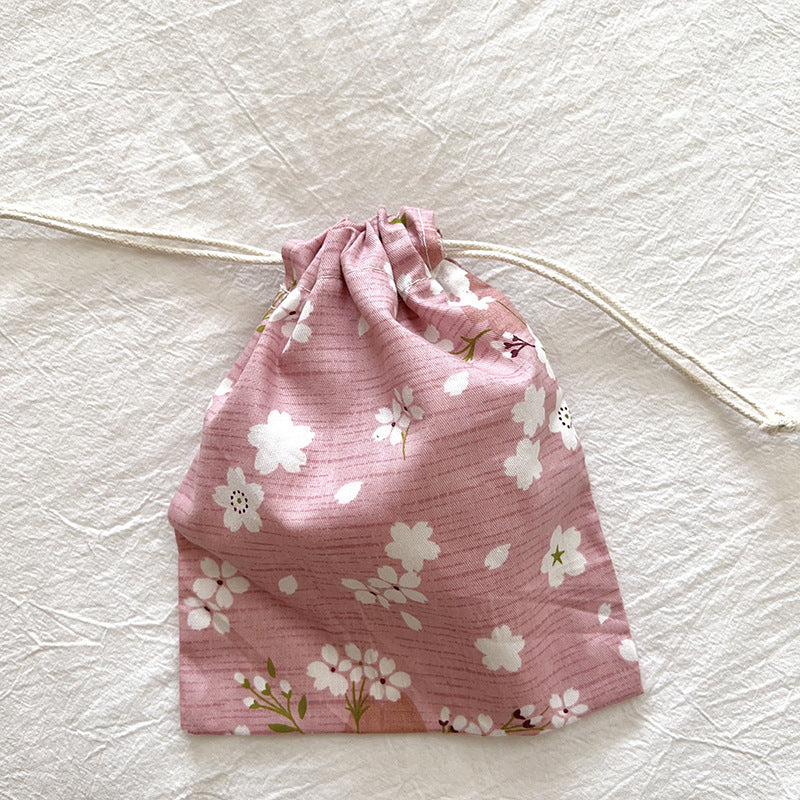 Mini Cotton Drawstring Makeup Pouch Cute Floral Travel Bag