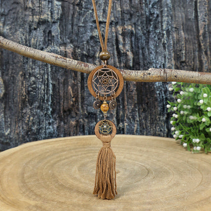 Bohemian Dreamcatcher Tassel Earrings and Wooden Necklace Set