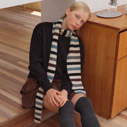 100% Merino Wool Striped Scarf Soft Long Neck Warmer