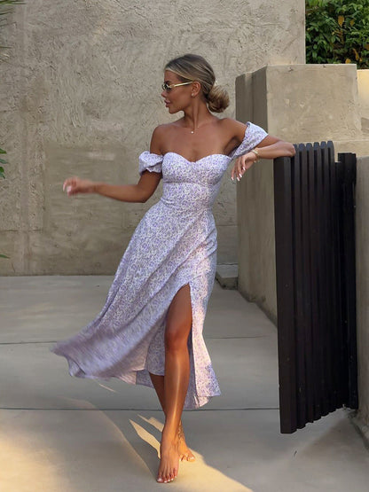 Off-Shoulder Floral Maxi Dress Sexy Bodycon Beach Style