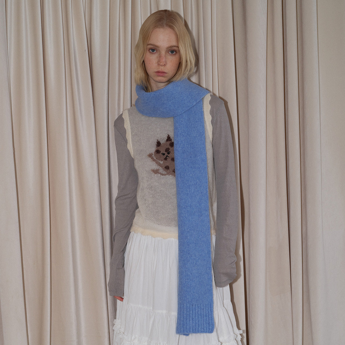 Solid Color Wool Knit Scarf for Women