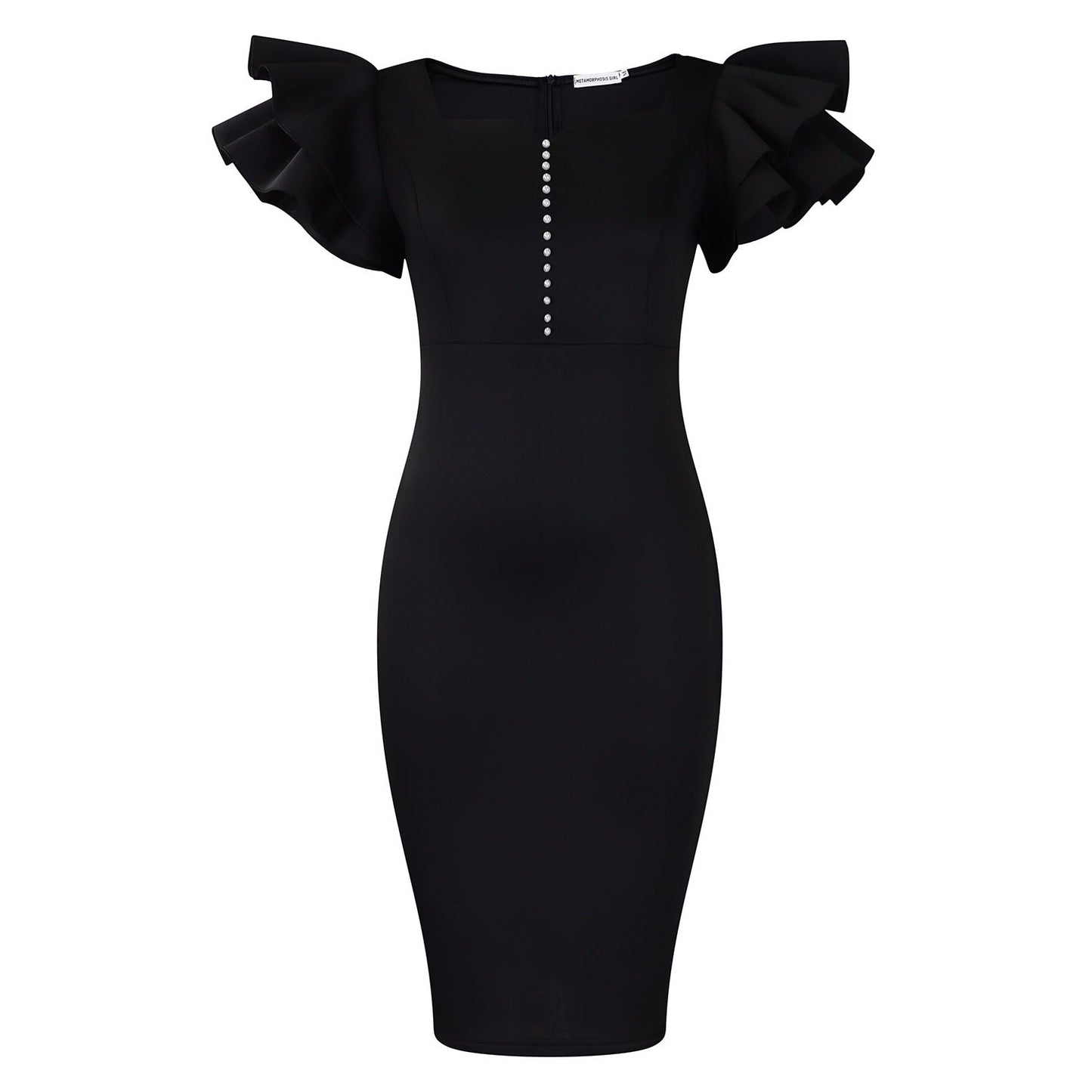 Elegant V-Neck Pearl Detail Bodycon Dress