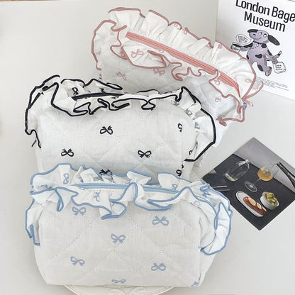 Butterfly Bow Makeup Bag Cute Portable Ruffled Clutch