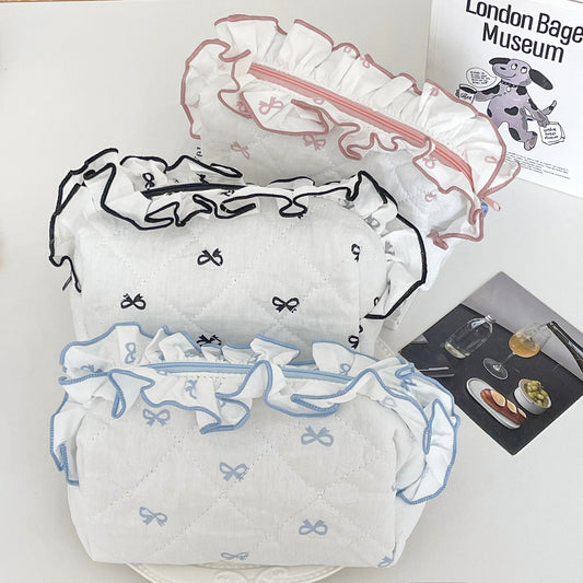 Butterfly Bow Makeup Bag Cute Portable Ruffled Clutch