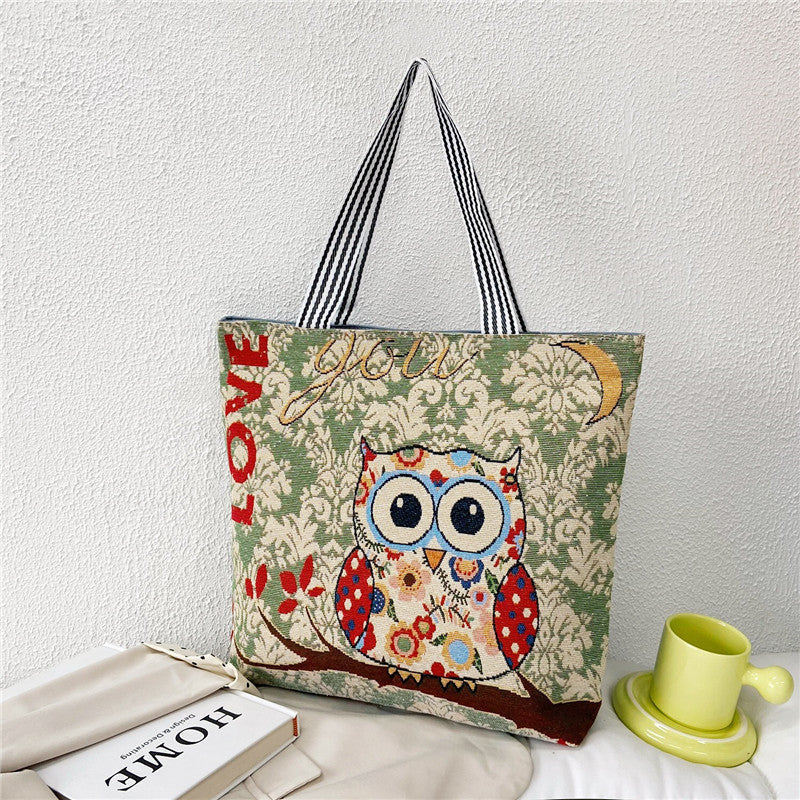 Ethnic Vintage Embroidered Canvas Tote Bag for Women