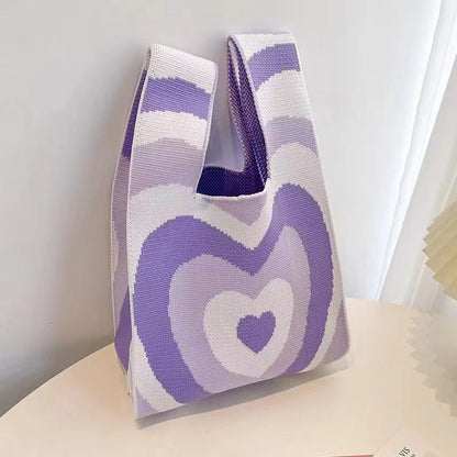 Knitted Tote Bag With Cute Designs Soft Polyester Casual
