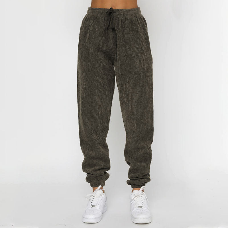 Solid Color Corduroy Casual Pullover Set