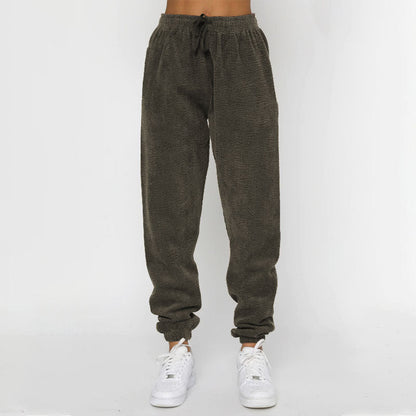 Solid Color Corduroy Casual Pullover Set