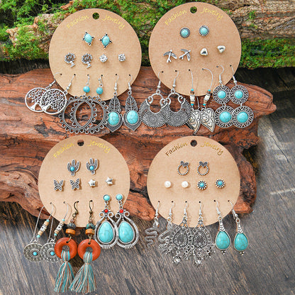 Bohemian Style Metal Earrings with Tassels and Geometric Shapes