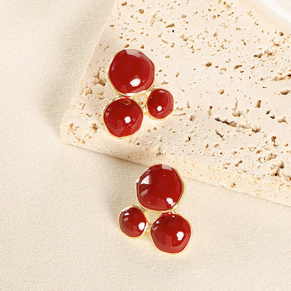 French Vintage Style Red Earrings With Silver Pins