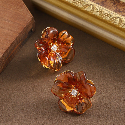 Elegant Floral Acrylic Earrings With 925 Silver Posts
