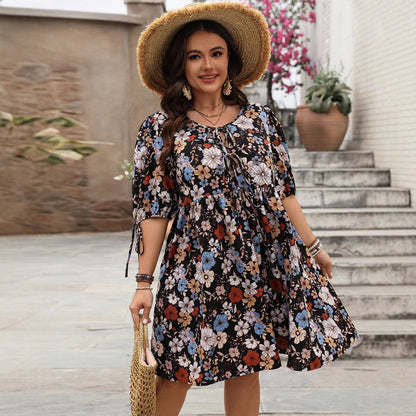 Plus Size Floral Print Casual Dress