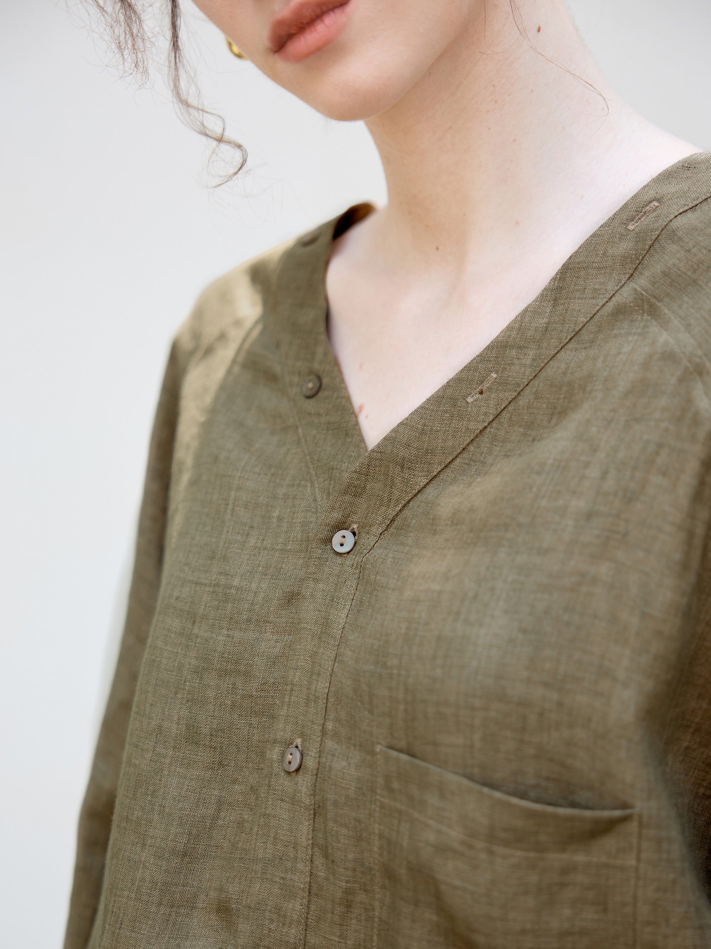 V-Neck Loose Linen Long Sleeve Shirt Stylish Retro Design