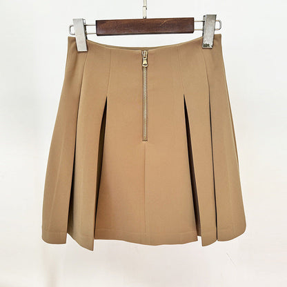 Pleated Mini Skirt With Metal Buckle Street Style