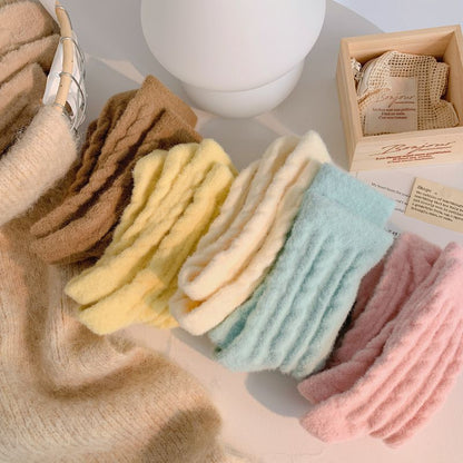 Rufia - 5 Pairs Solid Color Plush Socks