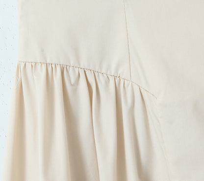 Solid Color Square Neck Pleated Midi Dress