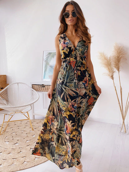 Spring New Skirt Stylish Slim Fit Backless Print Dress