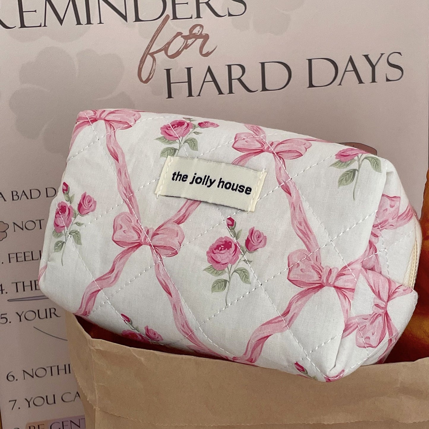 Bow Print Soft Portable Sweet Make Up Bag