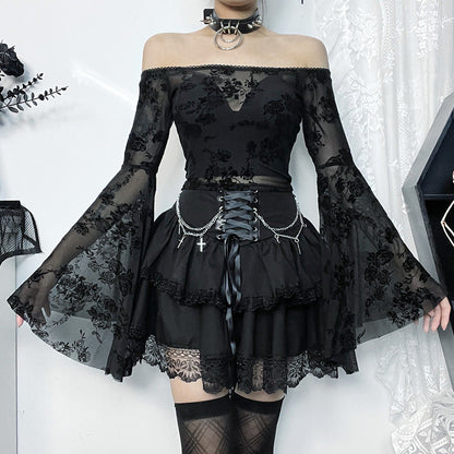 Gothic Layered Cross Chain Mini Skirt for Women