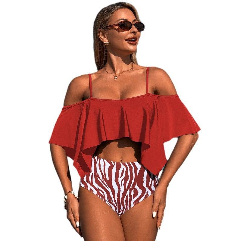Women'S Striped High-Waisted Bikini Swimsuit With Padding