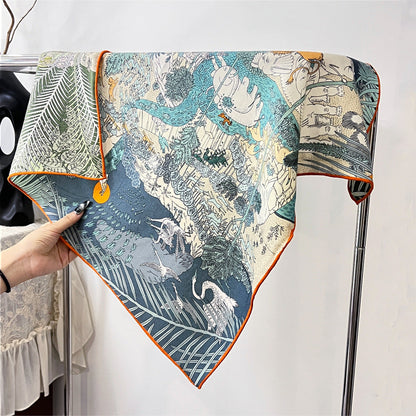Double Sided Print Soft Square Silk Scarf