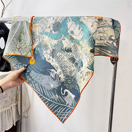 Double Sided Print Soft Square Silk Scarf