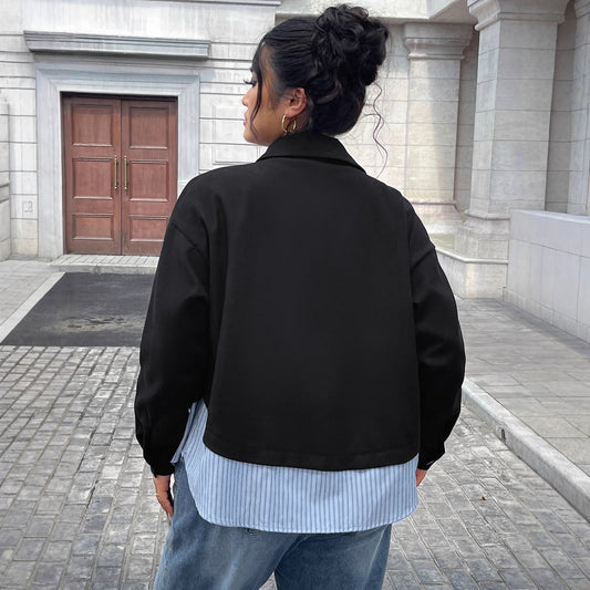 Plus Size Striped Patchwork Short Coat for Women