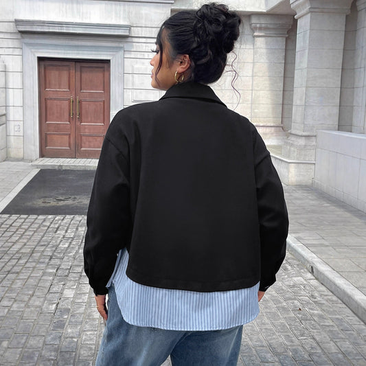 Plus Size Striped Patchwork Short Coat For Women