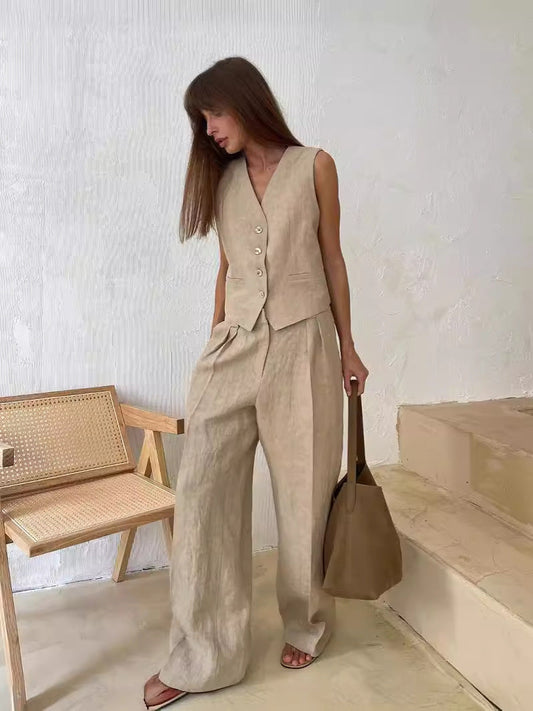 Trendy Casual Sleeveless Vest And Long Pants Set