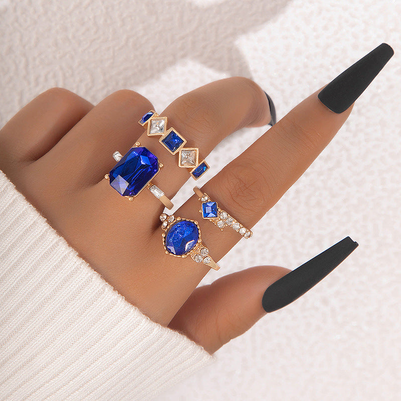 Snake Heart Shaped Gemstone Rings Jewelry Set