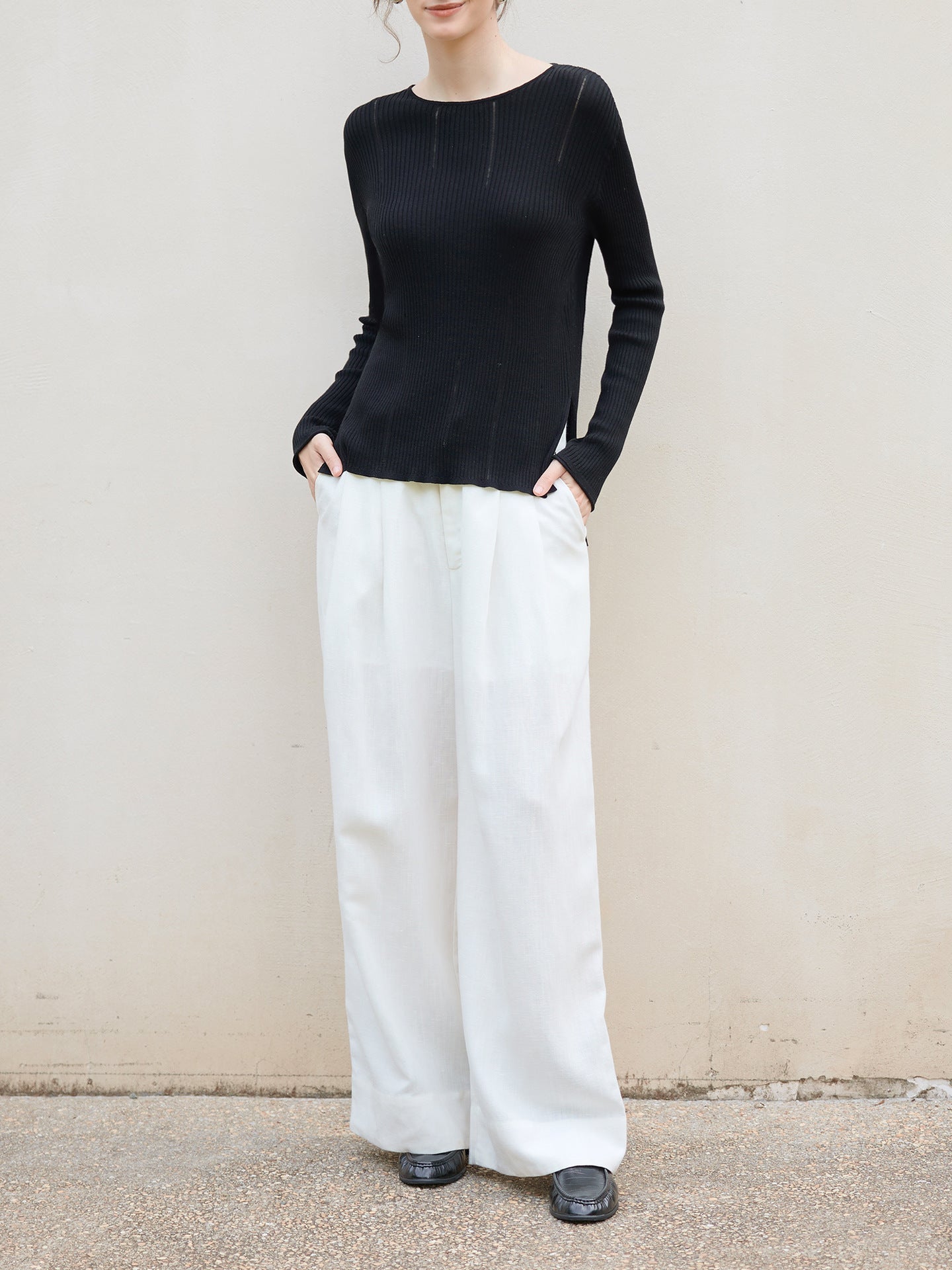 Classic Long Sleeve Knitted Sweater with Hollow Design