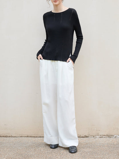 Classic Long Sleeve Knitted Sweater with Hollow Design