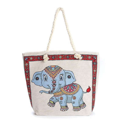 Double-Sided Ethnic Style Embroidery Bag Women'S Live Embroidery Peacock Elephant Canvas Bag