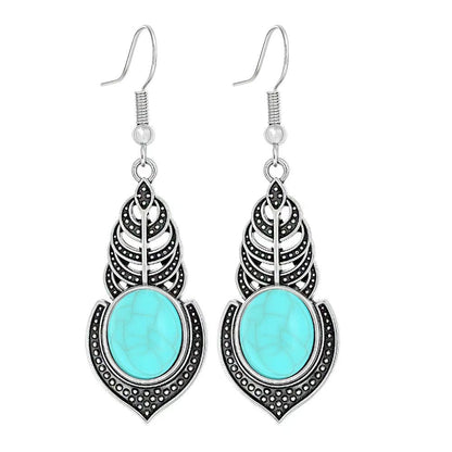 Simple Tribal Flower Teardrop Circle Turquoise Earring Set