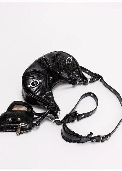 Croc Embossed PU Leather Crescent Bag