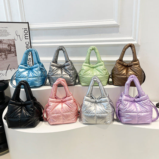 Trendy Nylon Bucket Bag Glossy Finish Casual Style