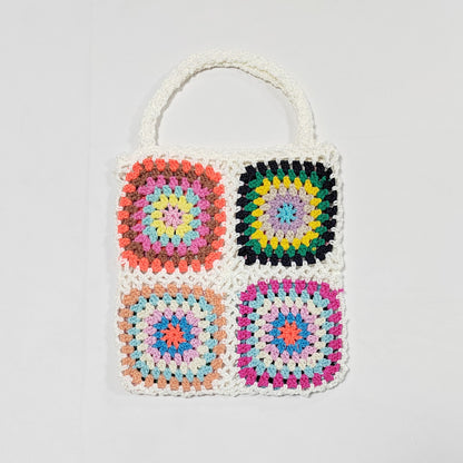 Bohemian Hand-Crocheted Color Block Tote Bag