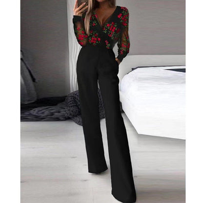 Chinese Style Long Jumpsuit Elegant Office Wear