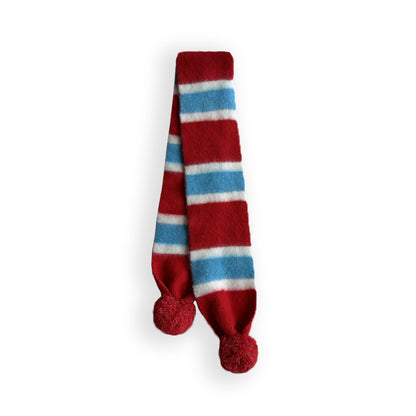 Striped Knit Scarf with Pom Poms for Women