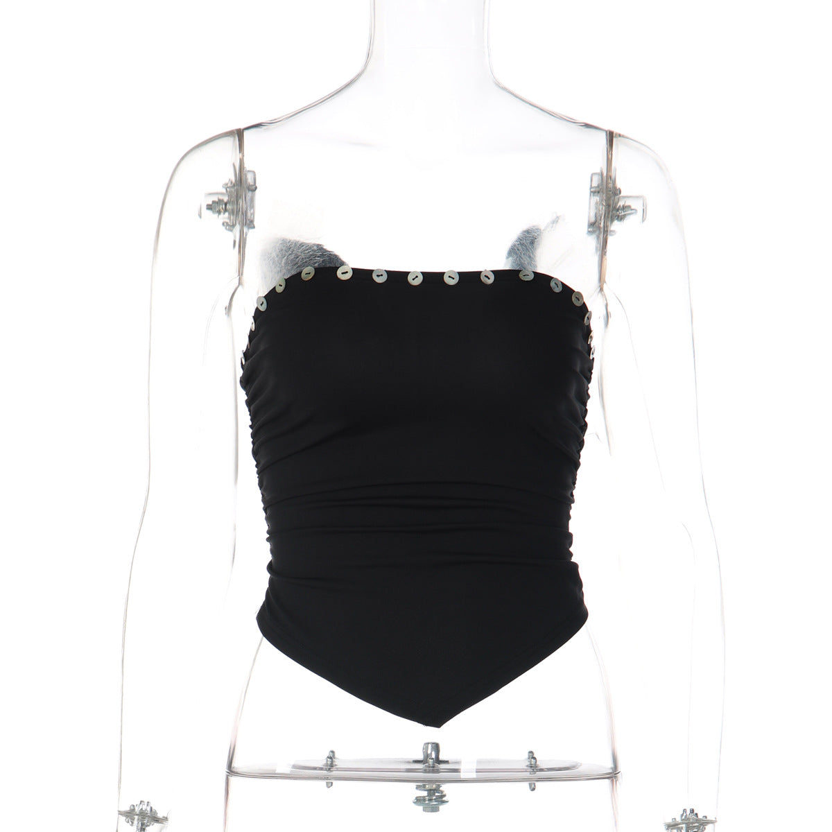 Trendy Strapless Top With Shell Button Detail