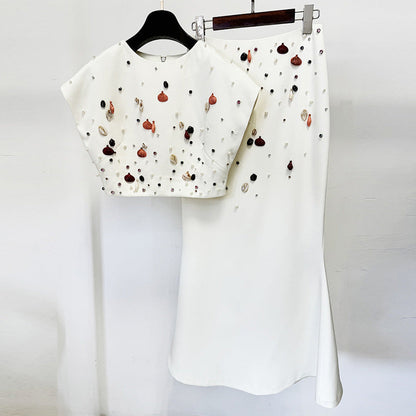 Shell Embellished Top and Mermaid Skirt Set