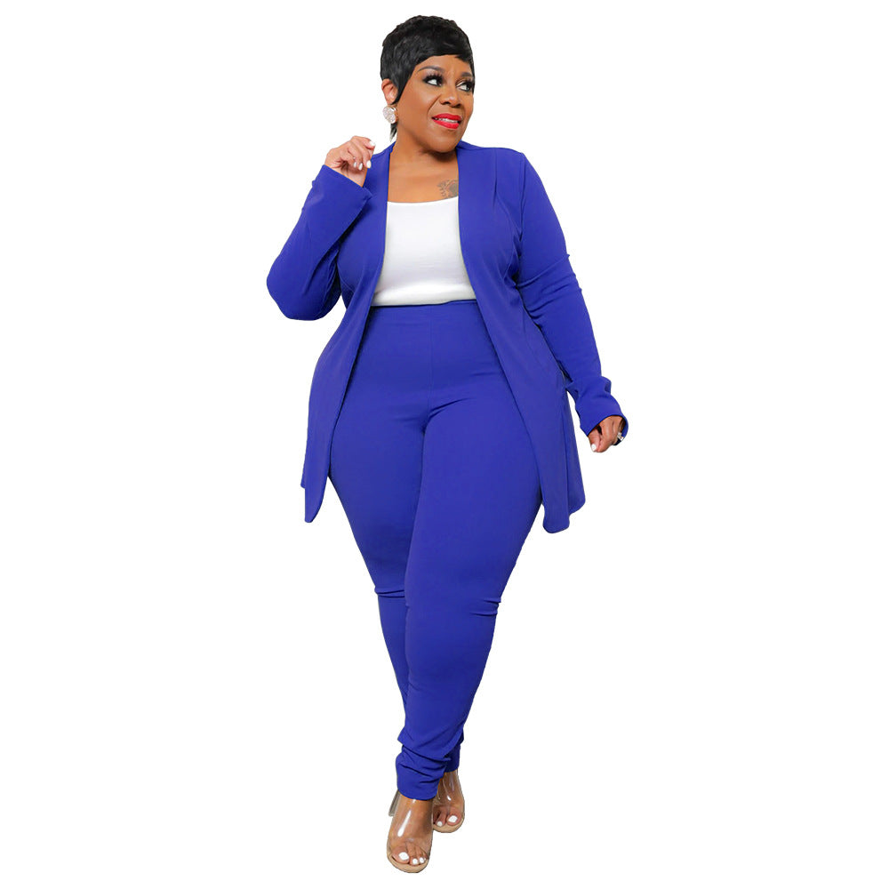 Plus Size Women'S Stylish Two-Piece Blazer Set For Work And Casual Wear
