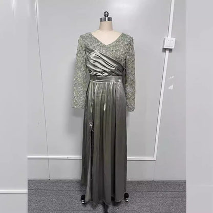 Lace Strapless Long Dress with Ruffles in Black and Dark Green