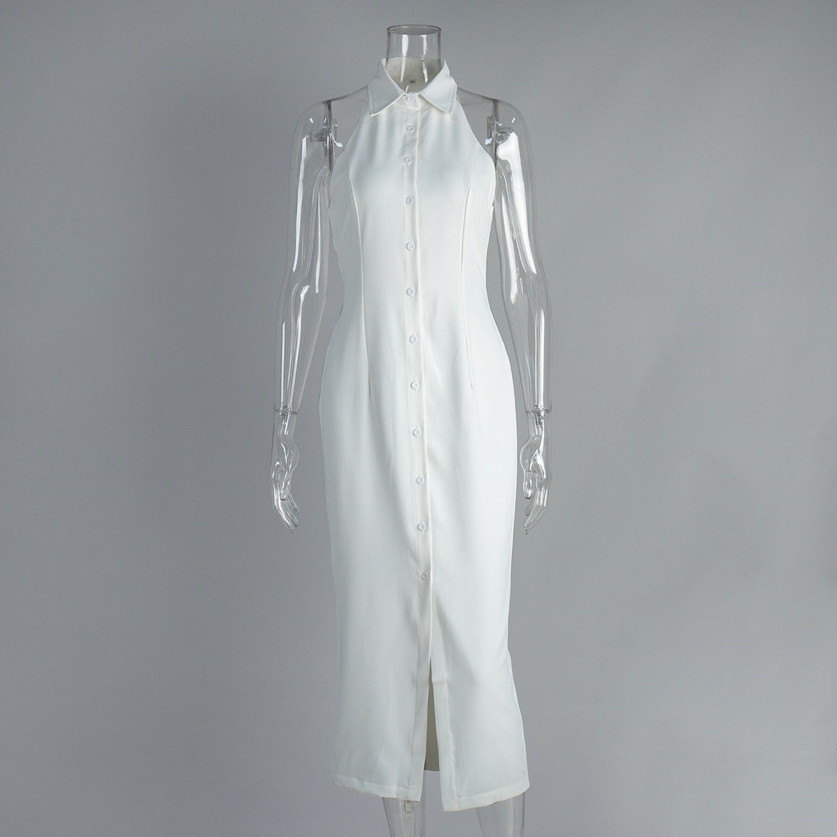 Simple Split Long Maxi Dress Sleeveless Collar Dress for Women
