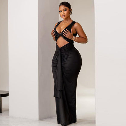 Skinny Solid Color Bodycon Dress With Cut-Out Details