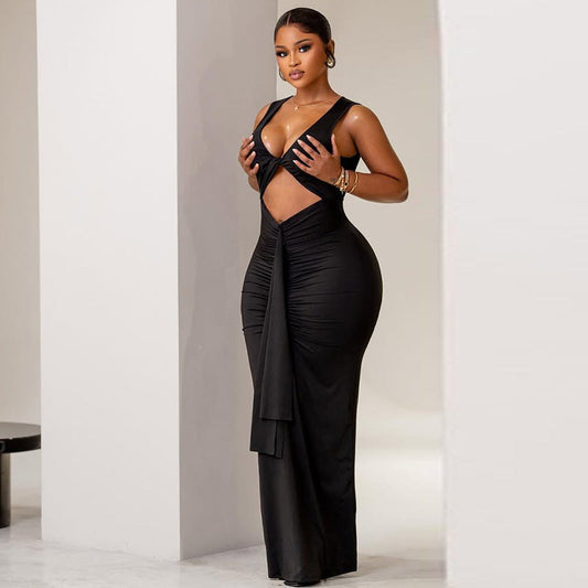 Skinny Solid Color Bodycon Dress With Cut-Out Details