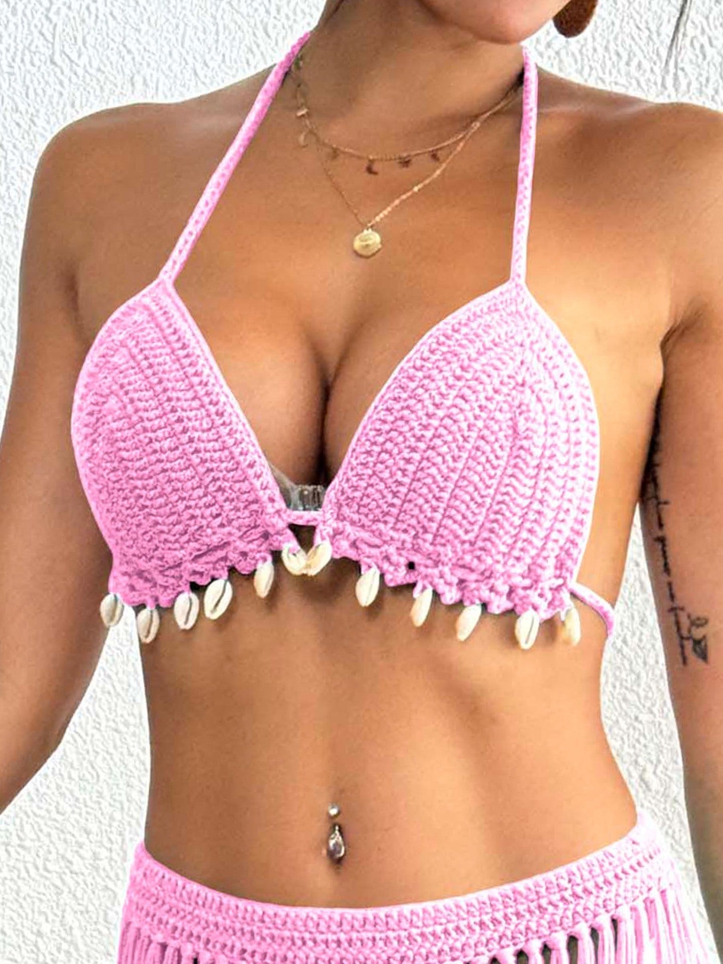 Women'S Handmade Shell Stitch Bikini Top Cover-Up