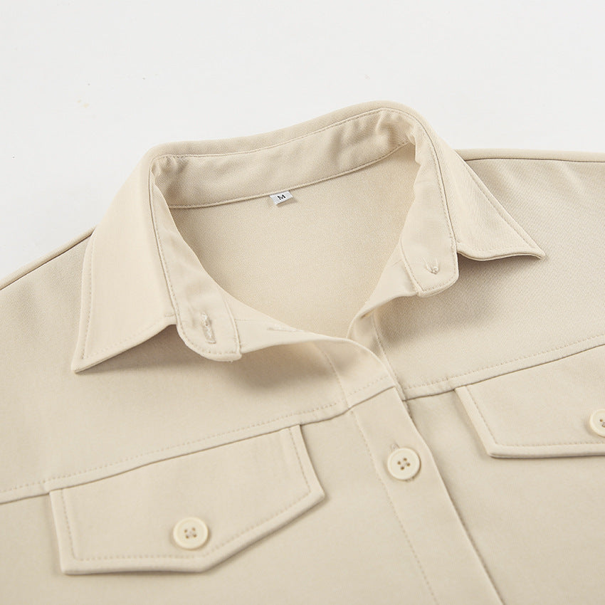 Belted Drop Shoulders Pockets Shirt Mini Dress
