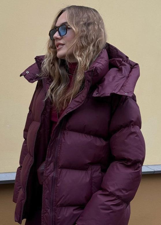 Hooded Puffer Jacket Quilted Burgundy Style